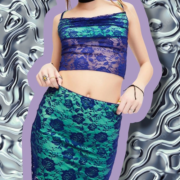 Dolls Kill Delia’s Y2K Purple Too Sassy To Care Lace Midi Skirt and Tank Top Set - Picture 2 of 10